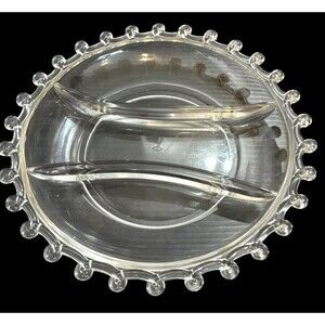 Vintage 3 Sectioned Divided Tray HEISEY Glass Co. Lariat Round Serving Dish Home